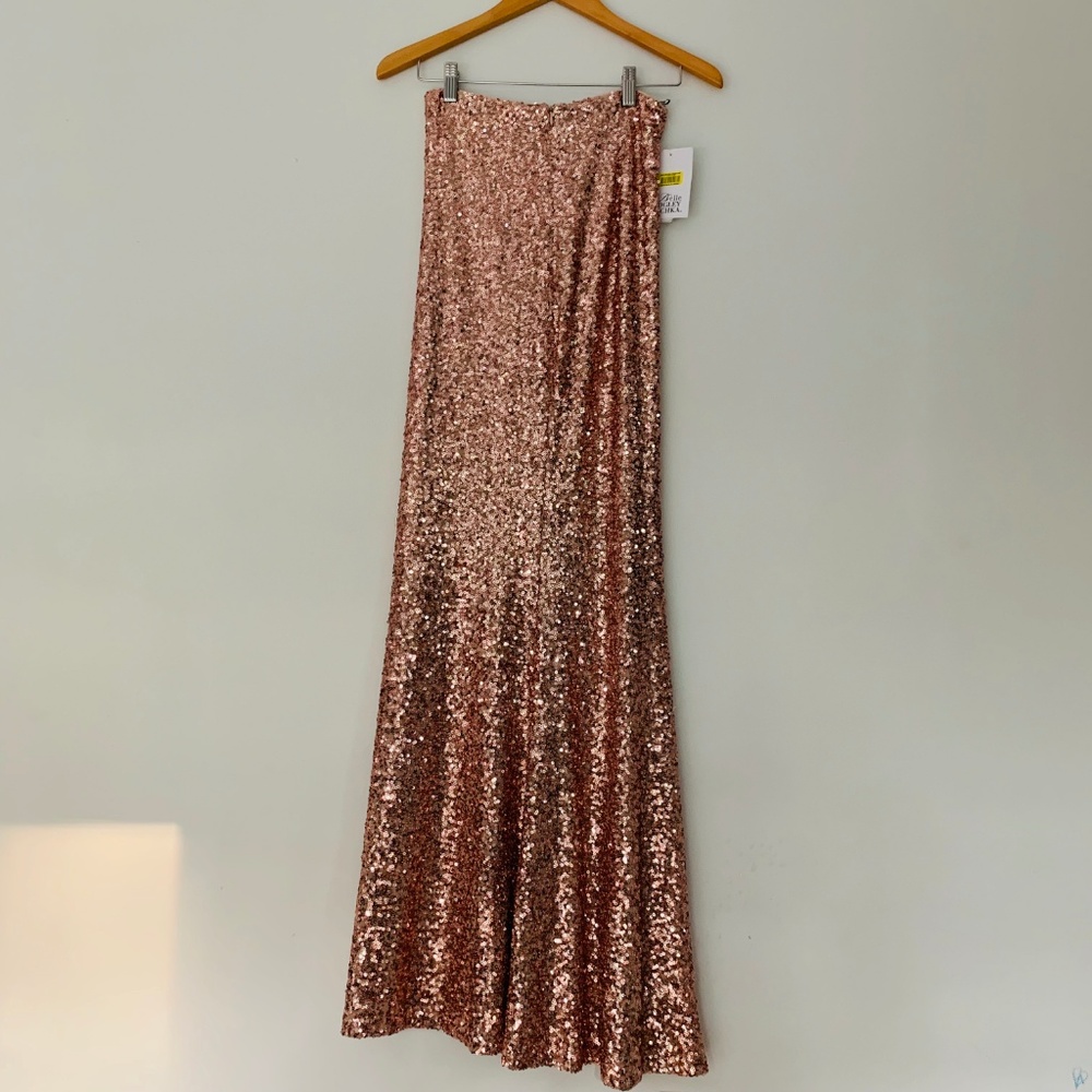 NWT! BELLE BADGLEY MISCHKA Rose Gold Sequin Skirt